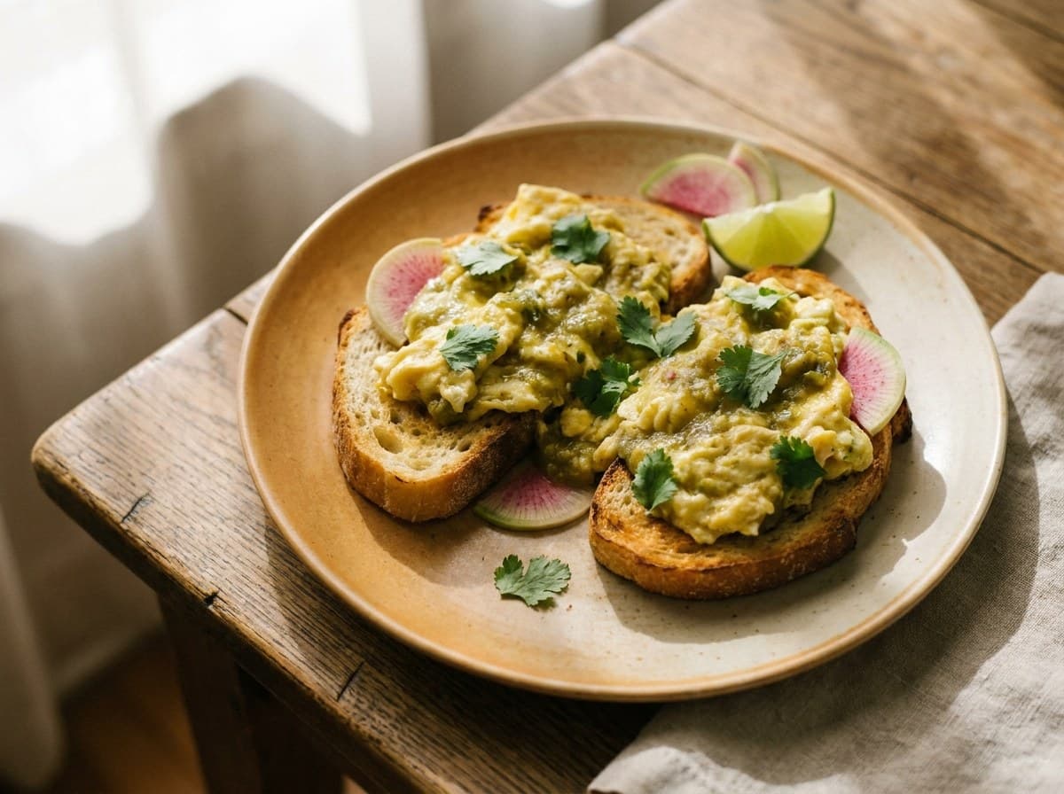 Green-chile eggs on masa toast