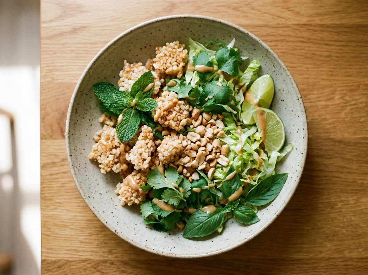 Crispy rice salad, herbs, peanut lime